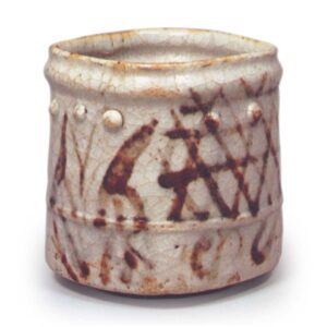 Shino muközuke bowl with water-plantain and basketwork design