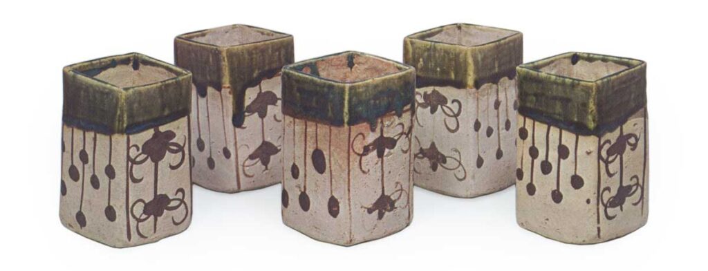 Oribe five cylindrical square muközuke bowls