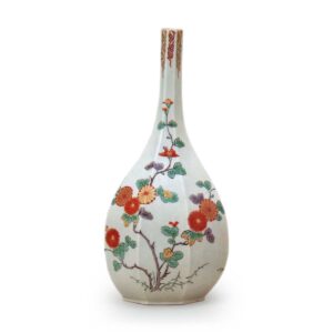 Faceted vase with chrysanthemum design, enamelled ware