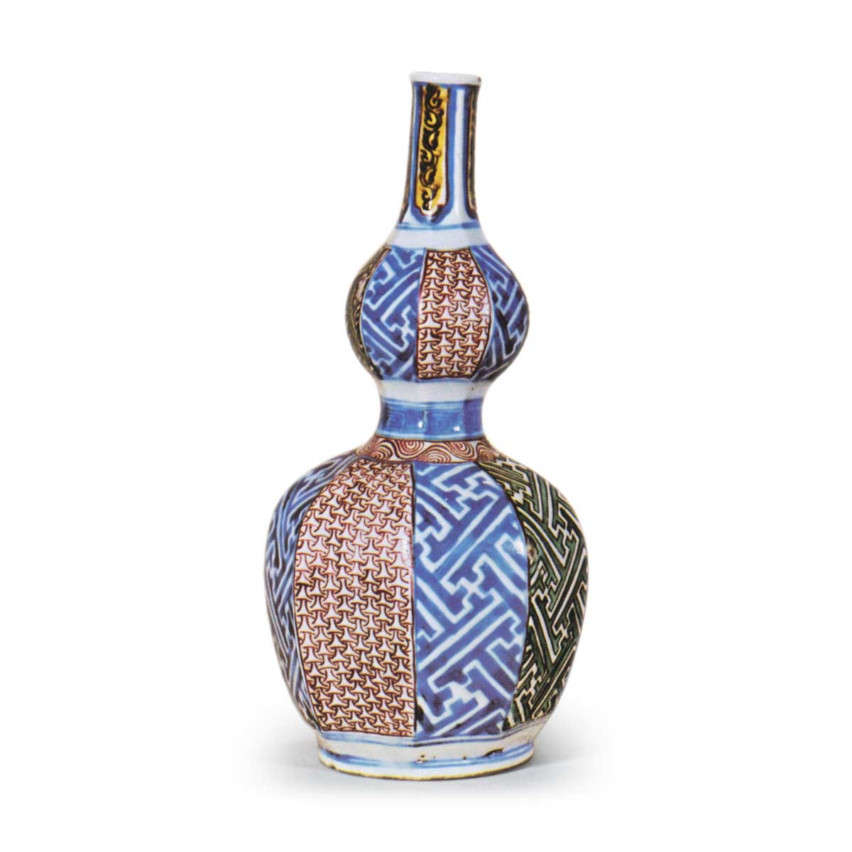 Gourd-shaped wine bottles with design of chintz-style patterns, enamelled ware