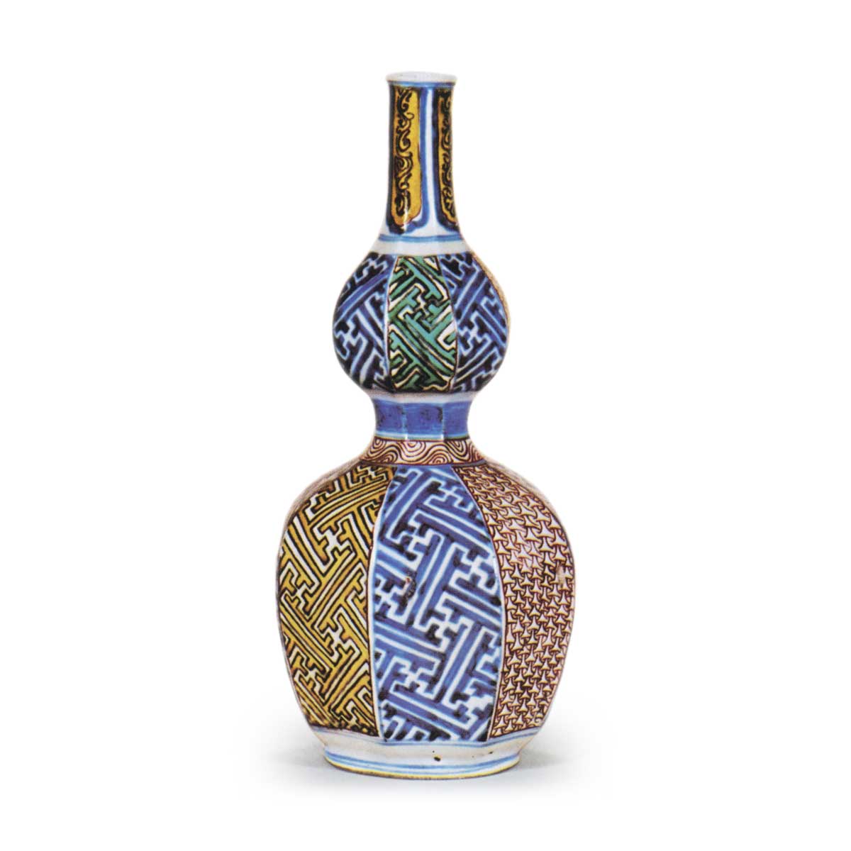 Gourd-shaped wine bottles with design of chintz-style patterns, enamelled ware