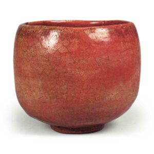 Tokunyu: cylindrical tea bowl, Red Raku