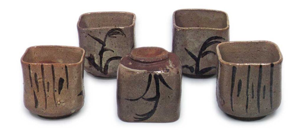 绘唐津芒纹四方向付