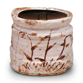 Shino yahazu-guchi (notch) shaped water jar with reed design, known as"Kogan"