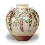 Tea jar with wisteria flowers in overglaze enamels