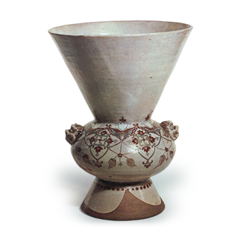 Flower vase with design of lilies in overglaze enamels