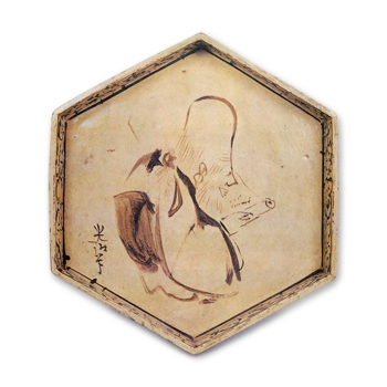 Hexagonal dish, Fortune and longevity in underglaze iron