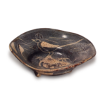 Gray Shino shallow bowl with wagtail design