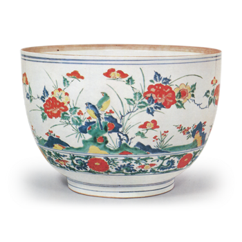 Colored flower and bird illustration pot