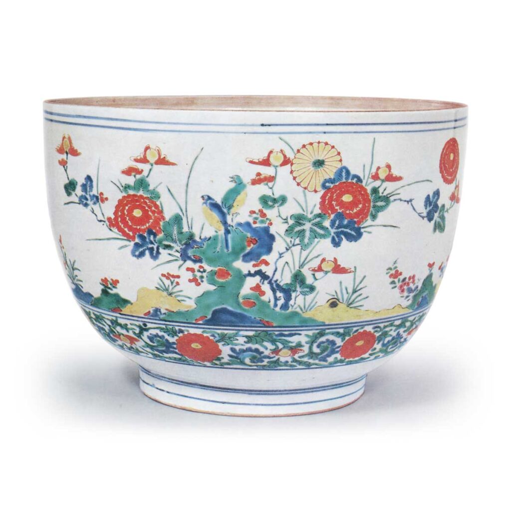 Colored flower and bird illustration pot