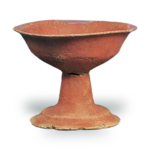 Haji ware: stem bowl painted in vermilion.