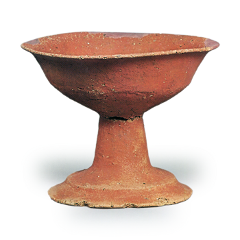 Haji ware: stem bowl painted in vermilion.