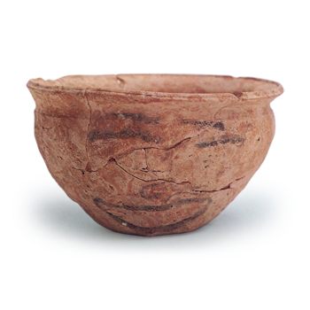 Haji ware: bowl with ink drawing of human face.