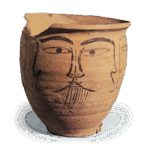 Haji ware: jar with ink drawing of human face.