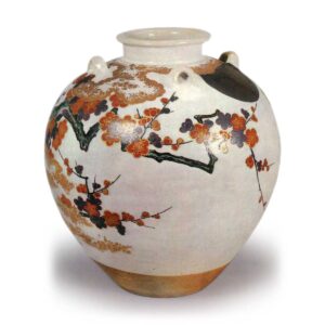 Ninsei: tea jar with wistaria design, enamelled ware