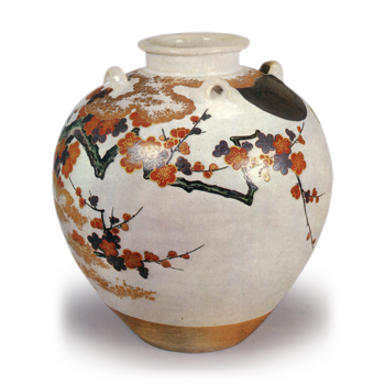 Tea jar with moon and plum blossoms in overglaze enamels