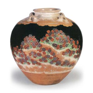 Ninsei: tea jar with Mt. Yoshino design, enamelled ware