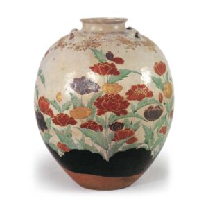 Ninsei: tea jar with poppy design, enamelled ware