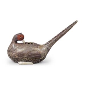 Ninsei: pheasant-shaped incense burner, enamelled ware