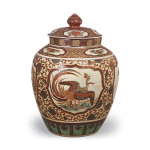 Ninsei: tea jar with phoenix design, enamelled ware