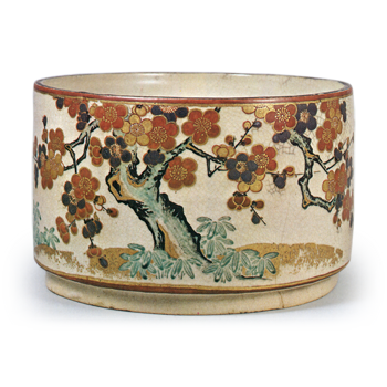 Ninsei: shallow mizusashi with plumtree design,