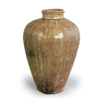 Seto, vase with fish design in ash glaze