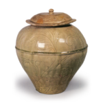 Seto, vase with design of painted flowers in ash glaze