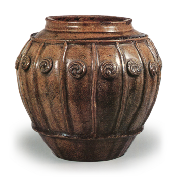 Seto, wide-mouthed jar with ash-wreathed design of Tomoe