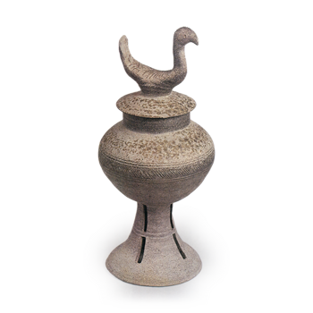 Sue ware, high-footed jar with a "bird" figure lid