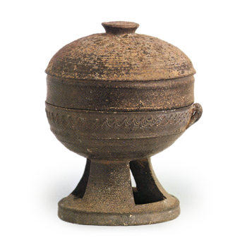 Sue ware: covered stem bowl with handle.