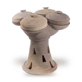 Sue ware, four rows of cups with stand