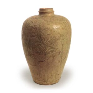 Seto ware: Vase with design of flowers in ash glaze