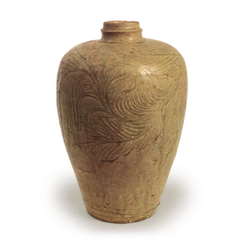 Seto ware: Vase with design of flowers in ash glaze