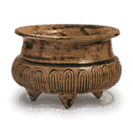 Seto ware: Incense burner with sealed flower design in iron glaze