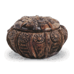 Seto ware: With fish design in ash glaze and pasted flowers in iron glaze