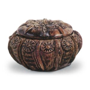 Seto ware: With fish design in ash glaze and pasted flowers in iron glaze