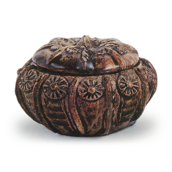 Seto ware: With fish design in ash glaze and pasted flowers in iron glaze