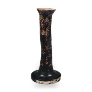 Seto ware: Candlestick with seal and flower design in iron glaze