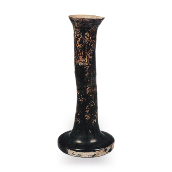 Seto ware: Candlestick with seal and flower design in iron glaze