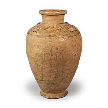 Seto ware: jar with four handles, ash glaze.