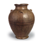 Seto ware: four-handled jar with stamped ornament, ash glaze.