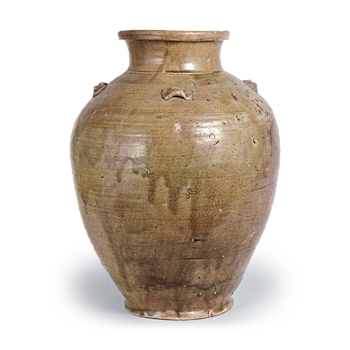 Seto ware: jar with four handles, ash glaze.