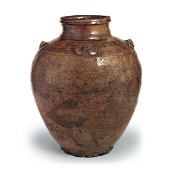 Seto ware: jar with four handles, ash glaze.