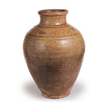 Mino ware: jar with four handles, ash glaze.