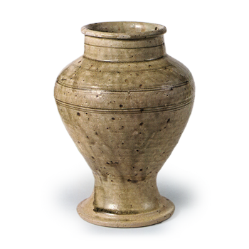 Seto ware: wide-mouth vase, ash glaze.