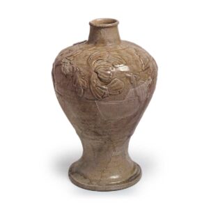 Seto ware: vase with applied ornament, ash glaze.