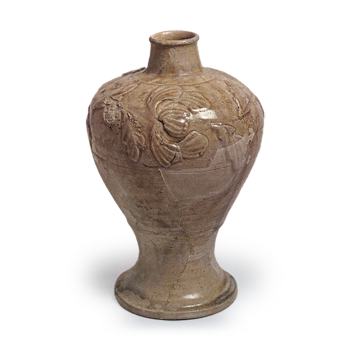 Seto ware: vase with applied ornament, ash glaze.