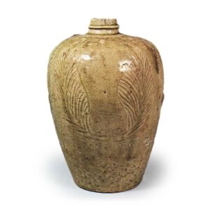 Seto ware: vase with incised ornament, ash glaze.