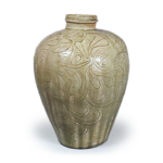 Seto ware: vase with incised ornament, ash glaze.