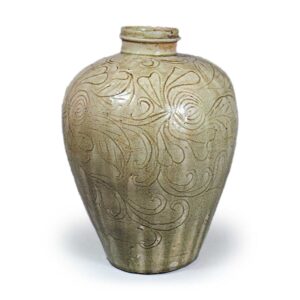 Seto ware: vase with incised ornament, ash glaze.